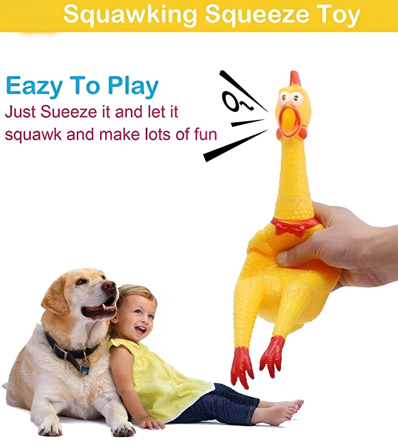 Woofy Squawking Chicken Natural Latex Rubber (SQUEAKY CHICKEN) Dog Chew Toy | Suitable for Puppy, X-Small to Big Dogs (0-10kgs) | Durable, Animal Design, Fetch & Chew Toy(PACK of 1)