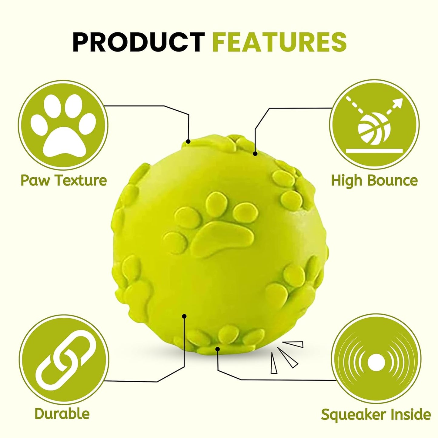 Natural Latex Rubber Squeaky Ball Dog Toy - (Claw Ball, Small) for Small Breed Dogs & Puppies | Durable, Cute Puppy Paw, Fetch & Chew... (Pack of 1)