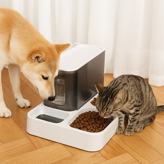 Automatic Pet Feeder and Water Dispenser for Cats and Dogs - All-in-One Self Dispensing Food and Water Bowl with 3L Food Dispenser and 1L Auto Water Dispenser - Gravity Design(Black)